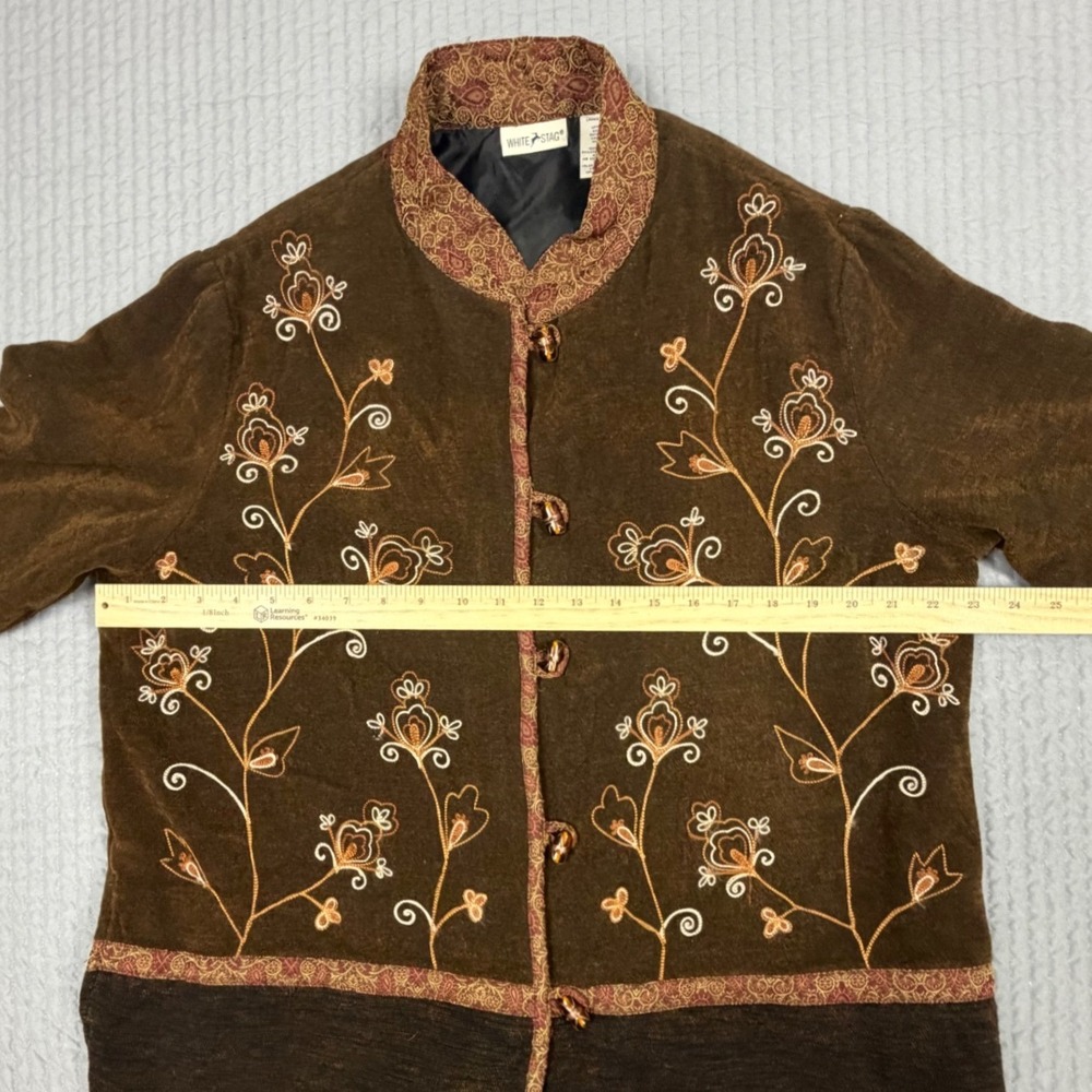 White Stag Womens XL Woodland Brown Floral Embroidered Velvet Jacket W5511915 - Picture 4 of 7